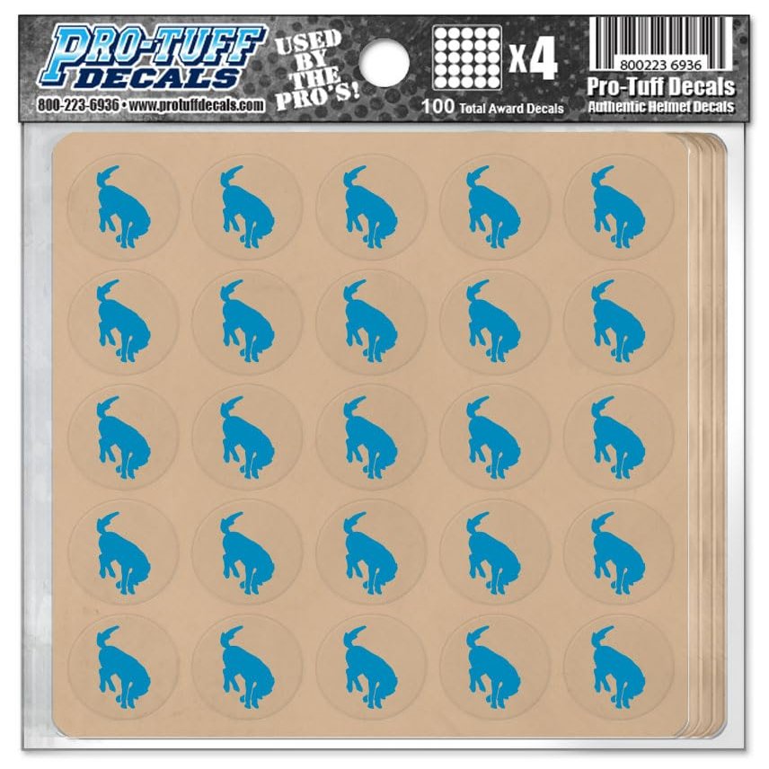 Bronco Award Decals Thick Premium 20 mil Vinyl 1-1/8" Diameter (100 Decals) (Columbia Blue on Clear)