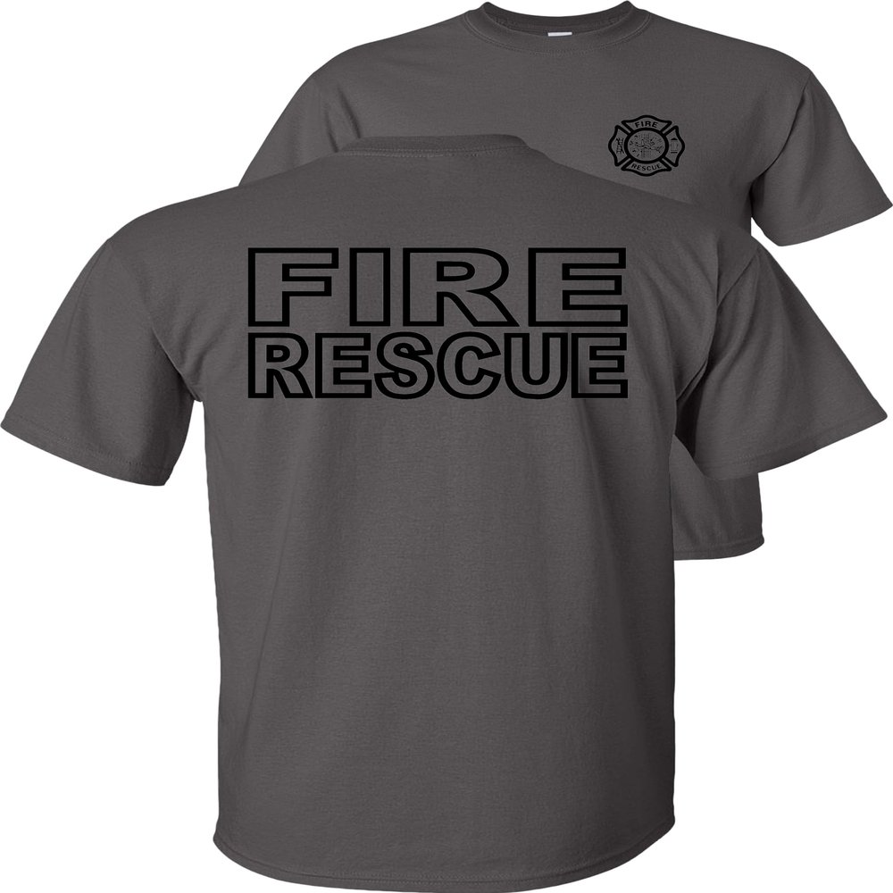Fire Rescue T-Shirt-Black Design-Charcoal-L