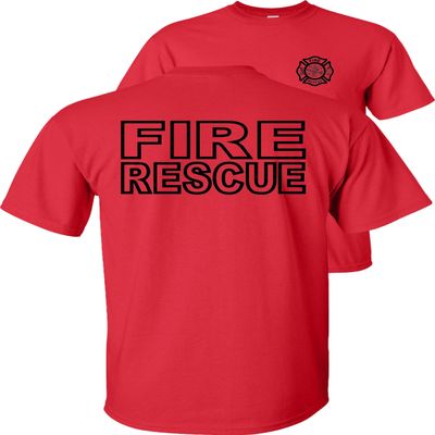 Fire Rescue T-Shirt-Black Design-Red-S