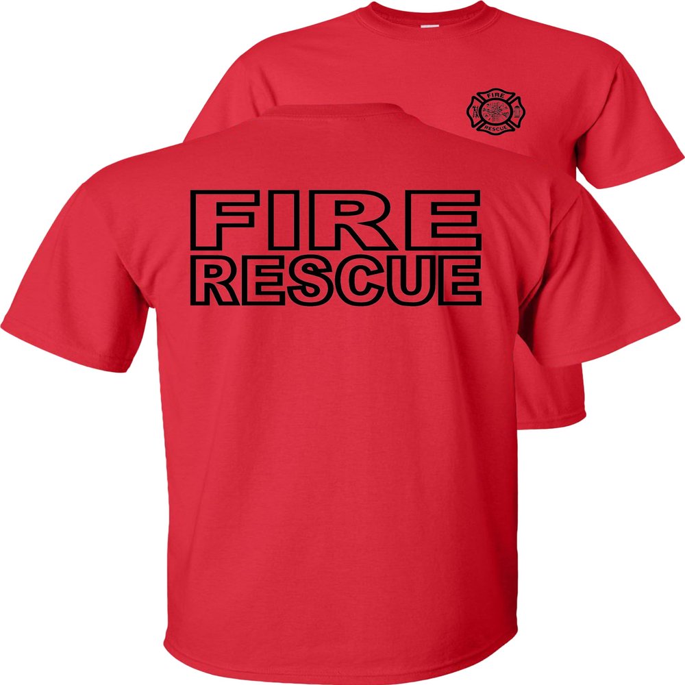 Fire Rescue T-Shirt-Black Design-Red-S
