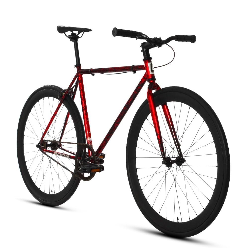 Golden Cycles Fixed Gear Single Speed Bike - Perfect Urban Commuter Bicycle with Front and Rear Brakes - Ideal for Teens and Adults - The Bike Comes in Different Sizes (41cm, Red Savage)