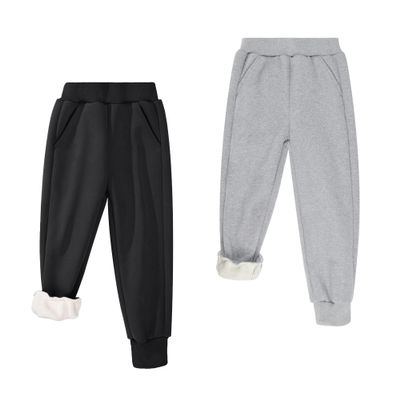 BIG ELEPHANT Boys Girls Fleece Lined Sweatpants, Winter Warm Soft Cotton Elastic Waist Kids Jogger Pants with Pockets