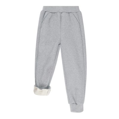 BIG ELEPHANT Boys Girls Fleece Lined Sweatpants, Winter Warm Soft Cotton Elastic Waist Kids Jogger Pants with Pockets Light Gray