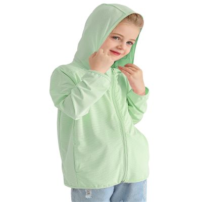 Auranso Kids Zip-Up Hoodie Girls Boys UPF50+ Sun Protection Jacket Hooded Cooling Shirt Light Green 3-4T