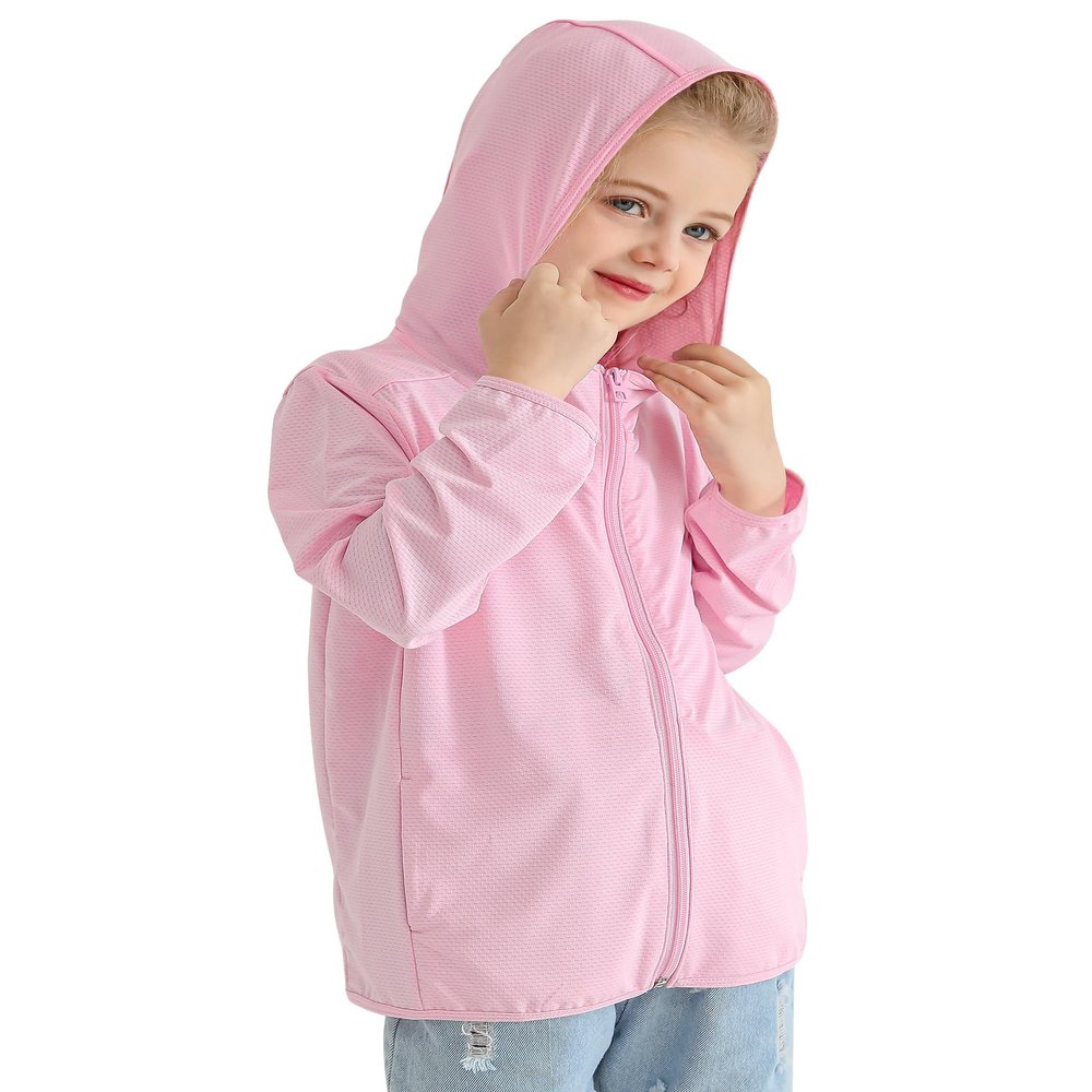 Auranso Kids Zip-Up Hoodie Girls Boys UPF50+ Sun Protection Jacket Hooded Cooling Shirt Light Pink 3-4T