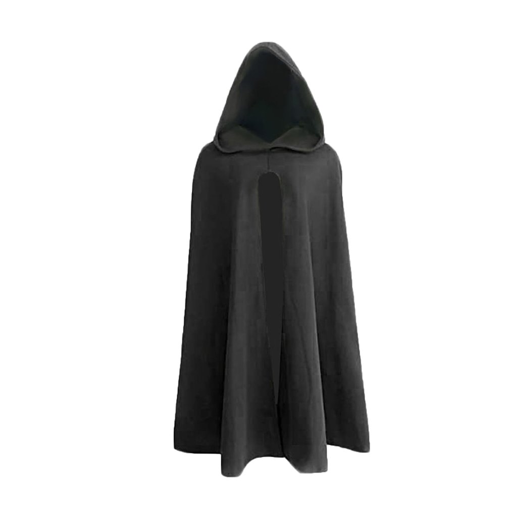 XUNRYAN Womens Cape Hooded Cloak Hood Halloween Costume Medieval Vampire Witch Cloak Wool-Blend Cape Coat Cosplay Outfit Black