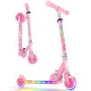 BELEEV Scooters for Kids with Light-Up Wheels & Stem & Deck, 2 Wheel Folding Scooter for Girls Boys, 3 Adjustable Height, Non-Slip Pattern Deck, Kick Scooter for Children Ages 3-12(Light Pink) view 1
