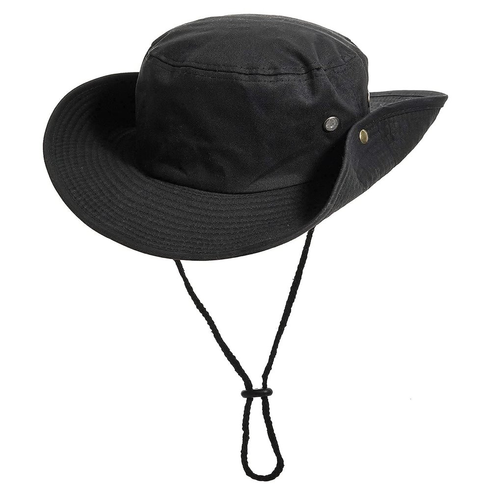 Foldable-Bucket-Hats with String Wide-Brim Hiking-Fishing UV Sun Protection Floppy Sun Hat Unisex Outdoor Beach Sun Hats Black