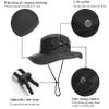 Foldable-Bucket-Hats with String Wide-Brim Hiking-Fishing UV Sun Protection Floppy Sun Hat Unisex Outdoor Beach Sun Hats Black view 3