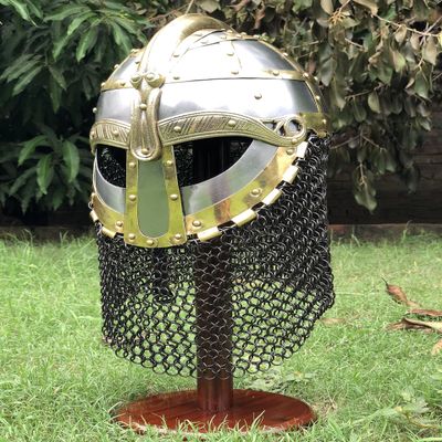 ARTIZANSTORE Medieval Steel Viking Helmet Vendel Knight With Chain Mail Viking Helmet Size for Adult Halloween Costumes