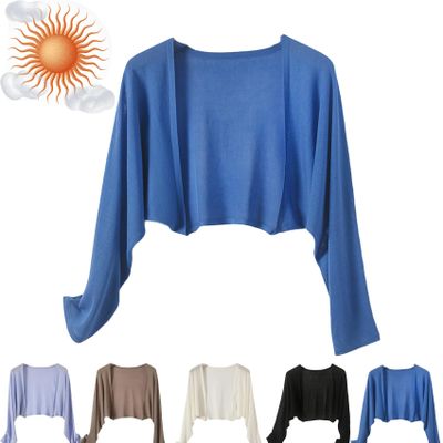 Sun Knit Cardigan Women's Thin Ice Silk Coat Shawl Air-Conditioned Shirt with Slip Skirt, 2023 New Sheer Tops for Women (blue)
