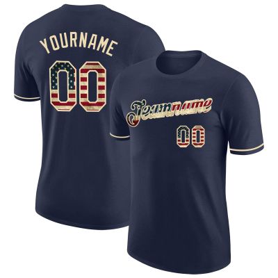 Custom Baseball Tee Shirts for Men Youth Women Personalized Baseball Jersey Sports Uniform with Your Name & Team Number, American Flag Style Text, Navy Blue, XS-5XL