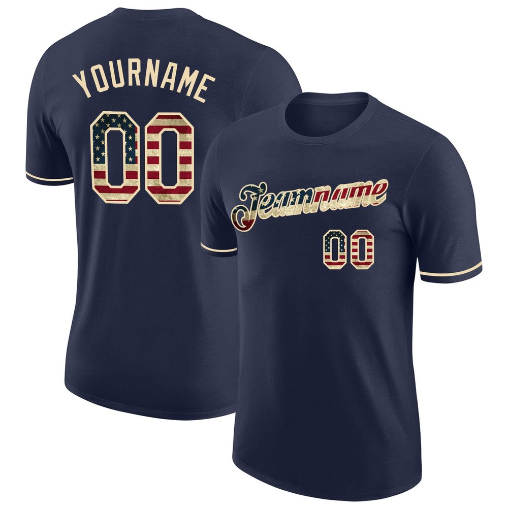 Custom Baseball Tee Shirts for Men Youth Women Personalized Baseball Jersey Sports Uniform with Your Name & Team Number, American Flag Style Text, Navy Blue, XS-5XL