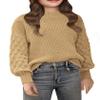 Girls' Crewneck Sweaters Casual Long Sleeve Drop Shoulder Pullover Sweaters Fall Oversized Cable Knit Sweater Tops Khaki view 1