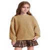 Girls' Crewneck Sweaters Casual Long Sleeve Drop Shoulder Pullover Sweaters Fall Oversized Cable Knit Sweater Tops Khaki view 2