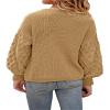 Girls' Crewneck Sweaters Casual Long Sleeve Drop Shoulder Pullover Sweaters Fall Oversized Cable Knit Sweater Tops Khaki view 3
