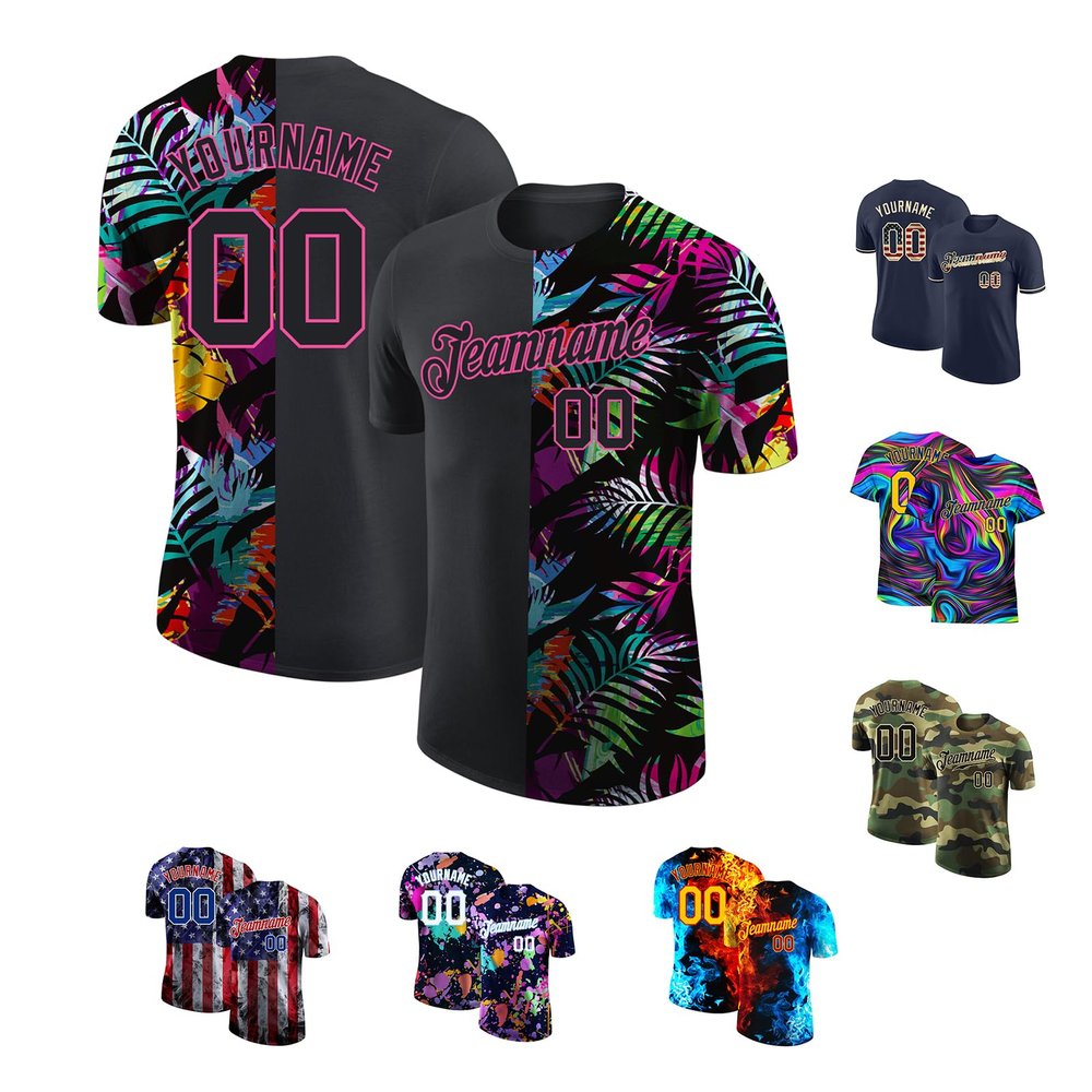Custom Hawaiian Baseball Jersey with Team Name Number Printed, Personalized Baseball Design T-Shirts with Palm Tree Printed, Black Tropical Tee Sports Uniform for Men Women Youth