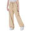 Rolanko Parachute Pants for Girls Y2K Cargo Pants Trousers with Pockets Harajuku Jogger Pants for Kids (Khaki, 8-10) view 2