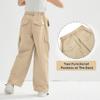 Rolanko Parachute Pants for Girls Y2K Cargo Pants Trousers with Pockets Harajuku Jogger Pants for Kids (Khaki, 8-10) view 3