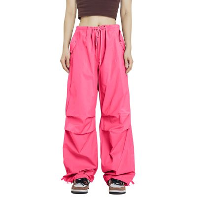 Rolanko Girls Parachute Pants, Cargo Pants for Girls Y2K Jogger Cargo Trousers with Pockets Streetwear (Rose, 10-12)