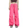 Rolanko Girls Parachute Pants, Cargo Pants for Girls Y2K Jogger Cargo Trousers with Pockets Streetwear (Rose, 10-12) view 1