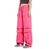 Rolanko Girls Parachute Pants, Cargo Pants for Girls Y2K Jogger Cargo Trousers with Pockets Streetwear (Rose, 10-12) view 2