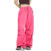 Rolanko Girls Parachute Pants, Cargo Pants for Girls Y2K Jogger Cargo Trousers with Pockets Streetwear (Rose, 10-12) view 4