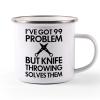 Flairy Land Knife Throwing Camper Mug 12oz - Knife Throwing Solves Them - Knife Thrower Gift Hobby Man Darts Axe Sport Knife Throwing Coach view 1