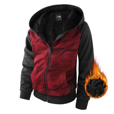 Boy's Zip Up Hoodie Heavyweight Winter Sweatshirt Fleece Sherpa Lined Warm Jacket (14-16, 23#Claret Camouflage)