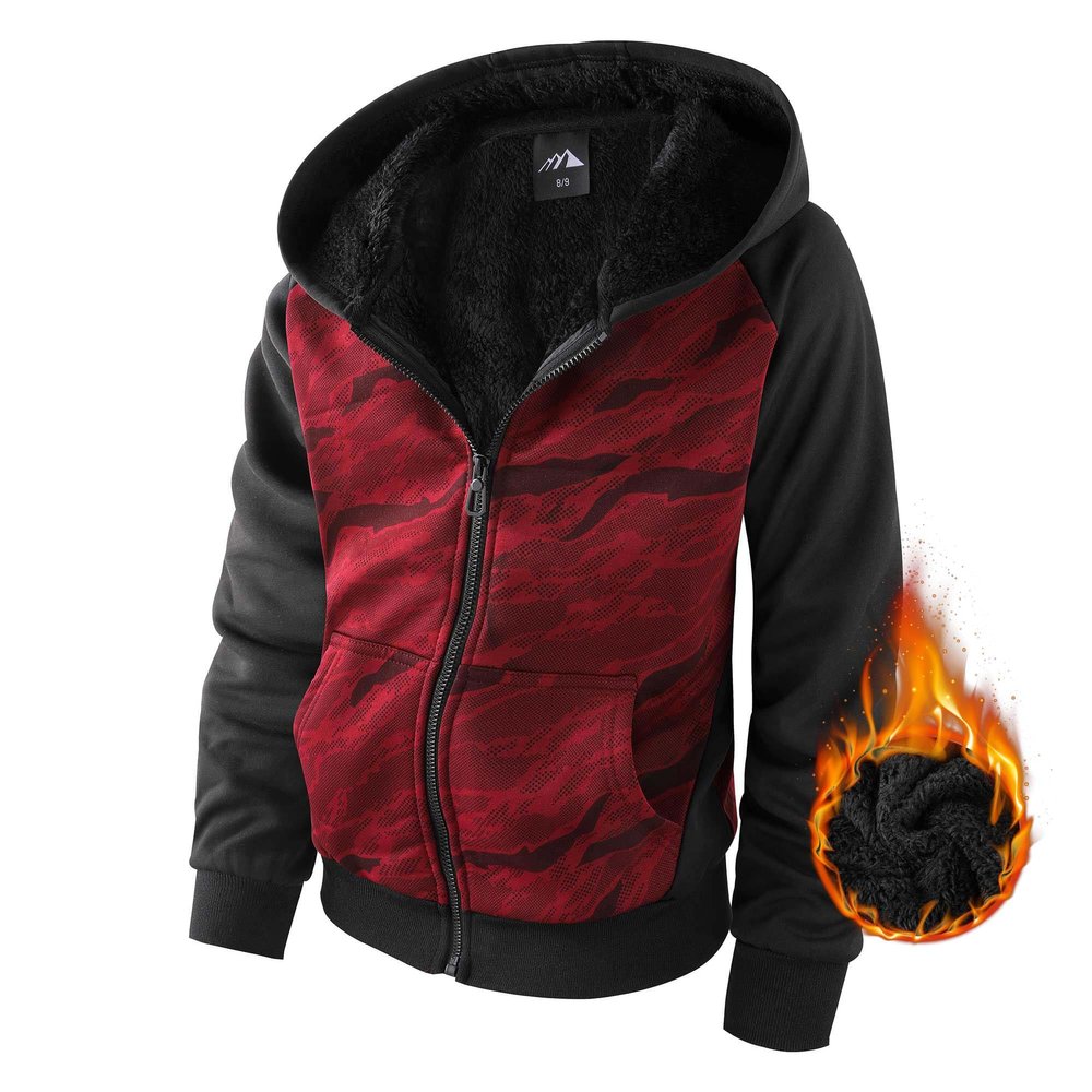 Boy's Zip Up Hoodie Heavyweight Winter Sweatshirt Fleece Sherpa Lined Warm Jacket (14-16, 23#Claret Camouflage)
