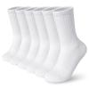 BOOPH Kids Athletic Crew Socks Boys Girls Performance Breathable Half Cushioned Socks Thick Cotton Calf Sockss for Running Soccer 6 Pairs 10-14Y White view 1