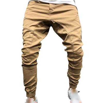 Maiyifu-GJ Men's Tight Waist Drawstring Multi-Pocket Overalls Trousers Loose Fitness Casual Slacks Quick-Drying Sweatpants (Khaki,Medium)