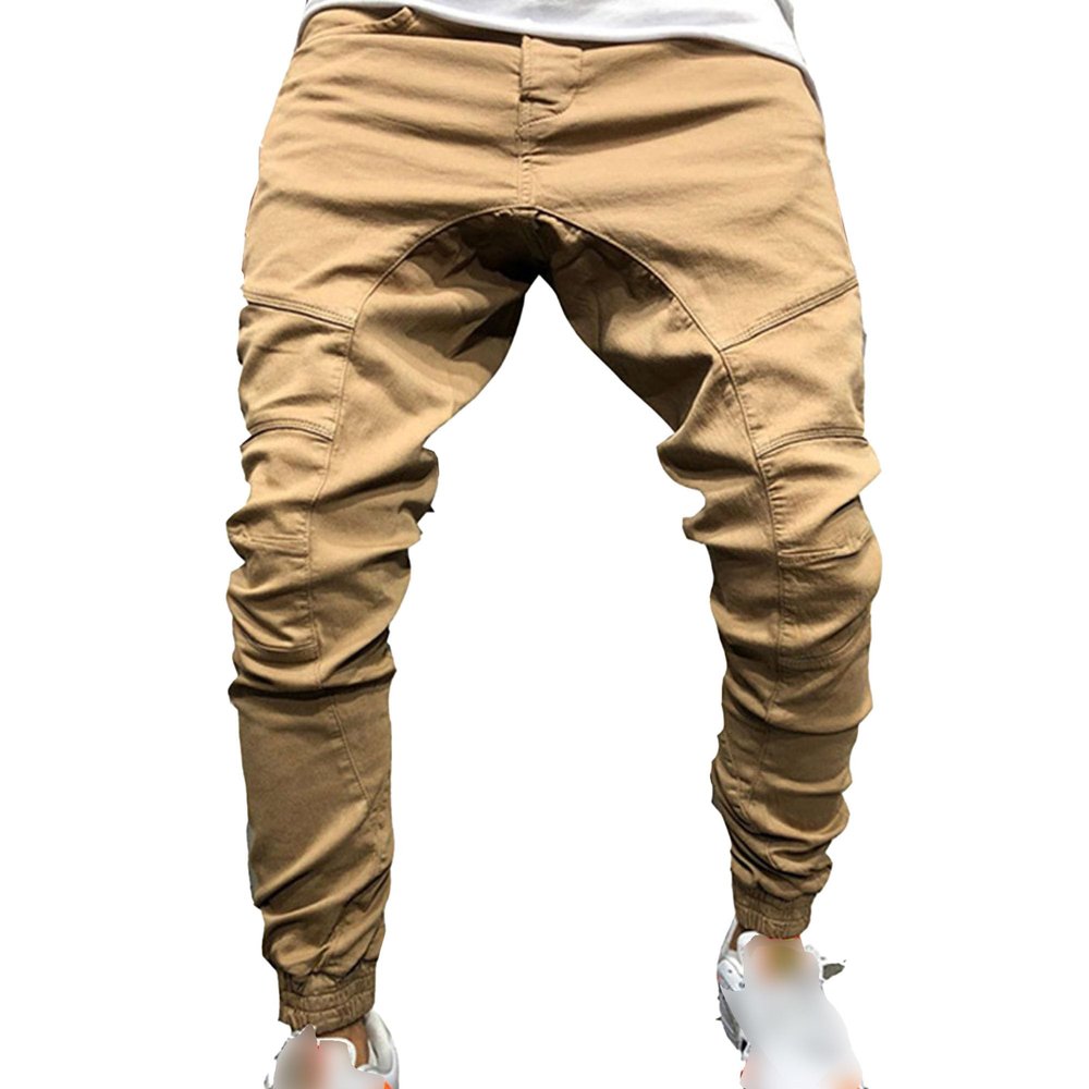 Maiyifu-GJ Men's Tight Waist Drawstring Multi-Pocket Overalls Trousers Loose Fitness Casual Slacks Quick-Drying Sweatpants (Khaki,Medium)