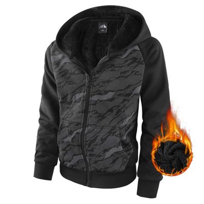Boy's Zip Up Hoodie Heavyweight Winter Sweatshirt Fleece Sherpa Lined Warm Jacket (8-9, 23#Black Camouflage)