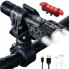 Super Bright Rechargeable Bike Light Set, 4+4 Modes,Powerful Bicycle Front Headlight and Back Taillight,18+ hrs, IPX6 Waterproof Bike Lights for Night Riding, Bike Light for Road Mountain Cycling view 1