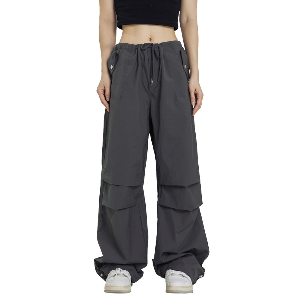 Rolanko Parachute Pants for Girls Joggers Y2K Cargo Pants with Pocket Harajuku Jogger Cargo Trousers Streetwear (Grey, 8-10)