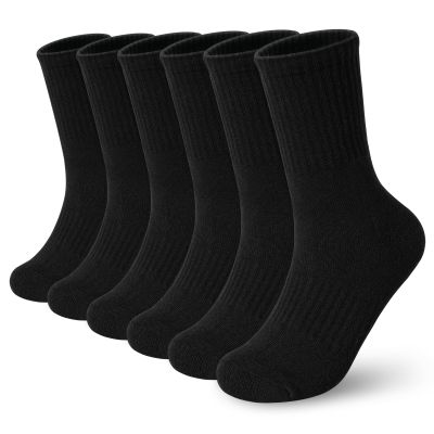 BOOPH Kids Athletic Crew Socks Boys Girls Performance Breathable Half Cushioned Socks Thick Cotton Calf Sockss for Running Soccer 6 Pairs 7-10Y Black