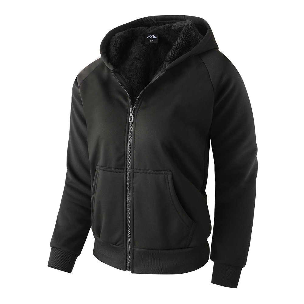 Boy's Zip Up Hoodie Heavyweight Winter Sweatshirt Fleece Sherpa Lined Warm Jacket (8-9, 12#black)