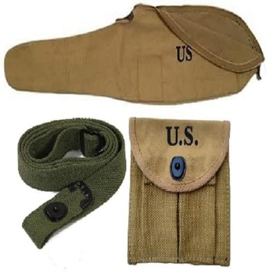 U.S Army WWII Carry Case Canvas Bag for M1 Carbine with Carbine Sling and Pouch (KHAKI)