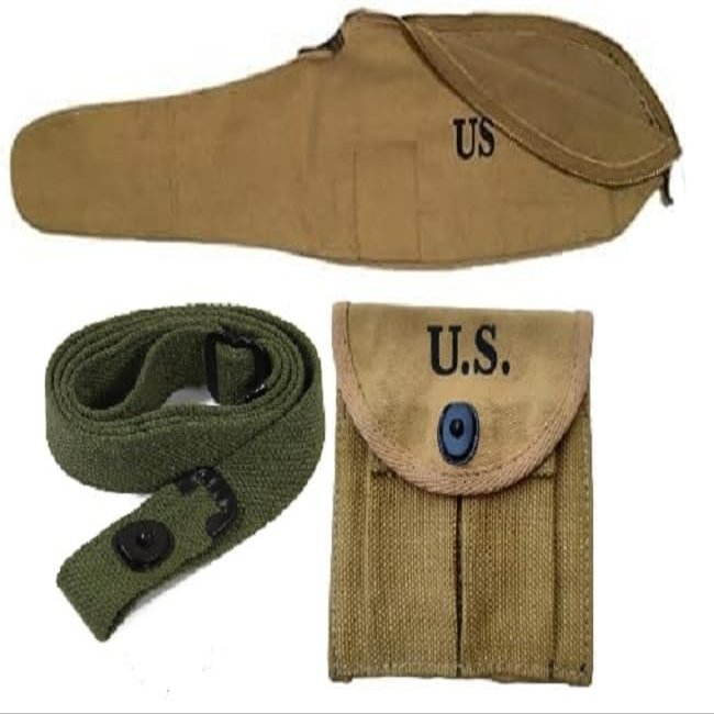 U.S Army WWII Carry Case Canvas Bag for M1 Carbine with Carbine Sling and Pouch (KHAKI)