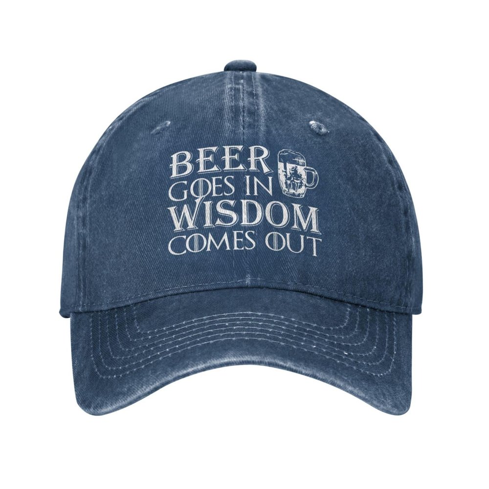 Funny Hat Beer Goes in Wisdom Comes Out Hat for Men Baseball Hat Funny Hat Navy Blue