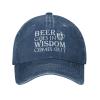Funny Hat Beer Goes in Wisdom Comes Out Hat for Men Baseball Hat Funny Hat Navy Blue view 1