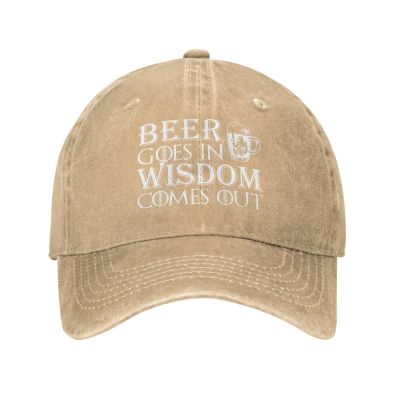 Funny Hat Beer Goes in Wisdom Comes Out Hat Men Dad Hat Graphic Caps Natural