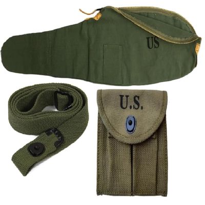 U.S Army WWII Carry Case Canvas Bag for M1 Carbine with Carbine Sling and Pouch (OD GREEN)