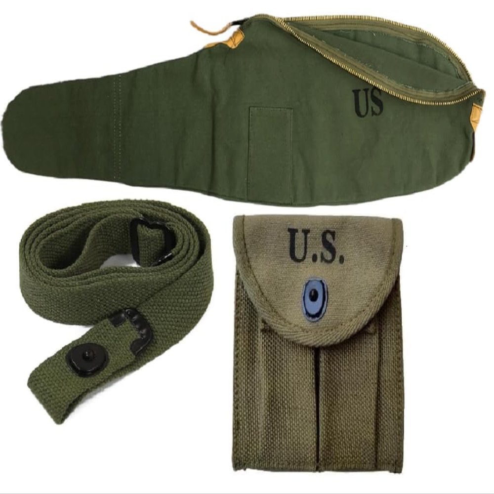 U.S Army WWII Carry Case Canvas Bag for M1 Carbine with Carbine Sling and Pouch (OD GREEN)