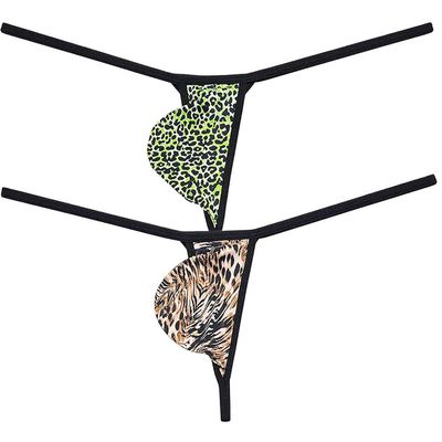 Jaxu Men's String Thong Pouch Underwear Triangle Back Minimum Coverage Underpants Posing Tangas Leopard Jockstrap 2-Pack(Green,Stripe) XL