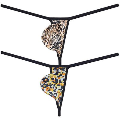 Jaxu Men's String Thong Pouch Underwear Triangle Back Minimum Coverage Underpants Posing Tangas Leopard Jockstrap 2-Pack(Stripe,Orange) M
