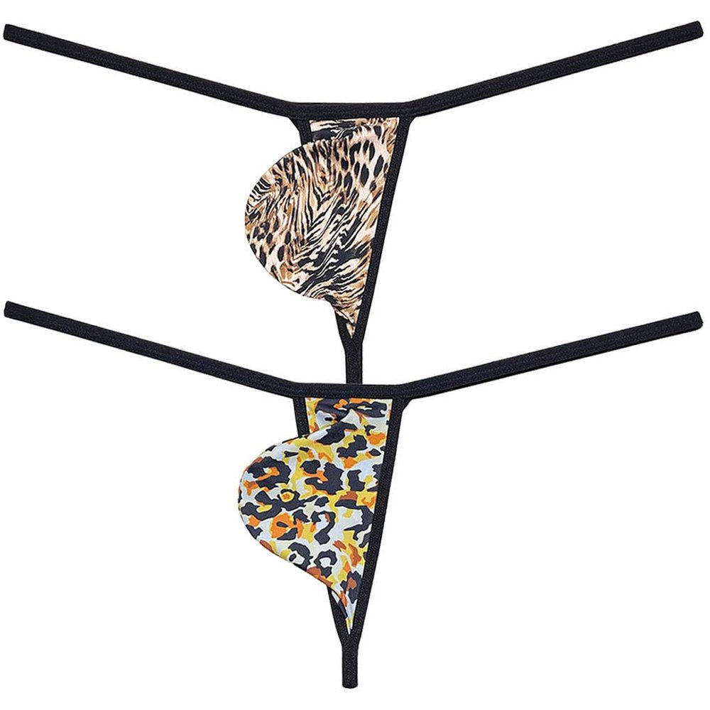 Jaxu Men's String Thong Pouch Underwear Triangle Back Minimum Coverage Underpants Posing Tangas Leopard Jockstrap 2-Pack(Stripe,Orange) M