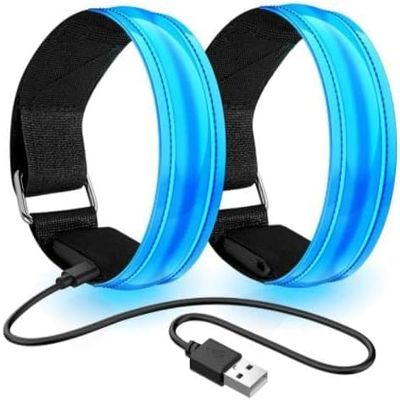 Reflective LED Running Armband, Rechargeable and Adjustable LED Light Armband, Suitable for Night Running, Cycling, Various Night Sports (Pack of 2) (Blue)