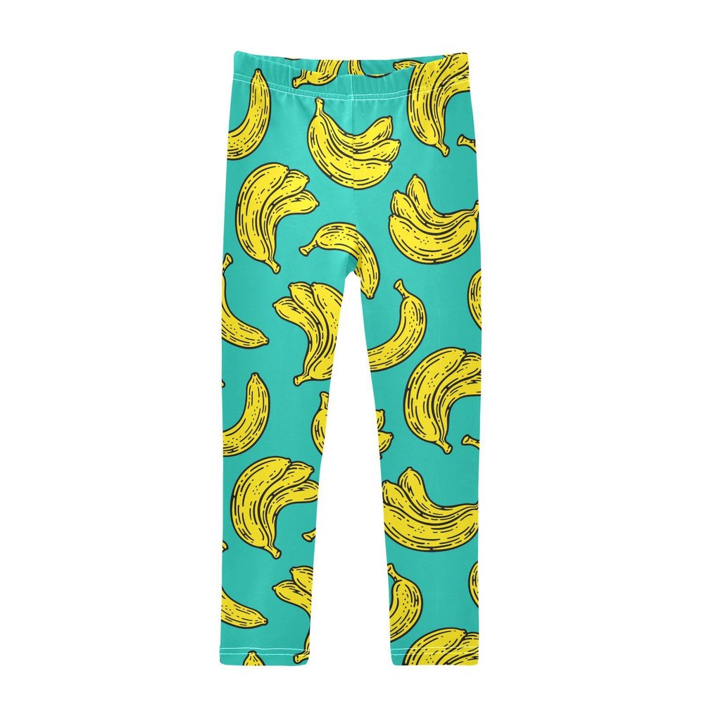 Aflyko Girls' Leggings Doodle Banana Kids Athletic Pants Dance Tights Yoga Ballet Running Workout Everyday Wear 5T